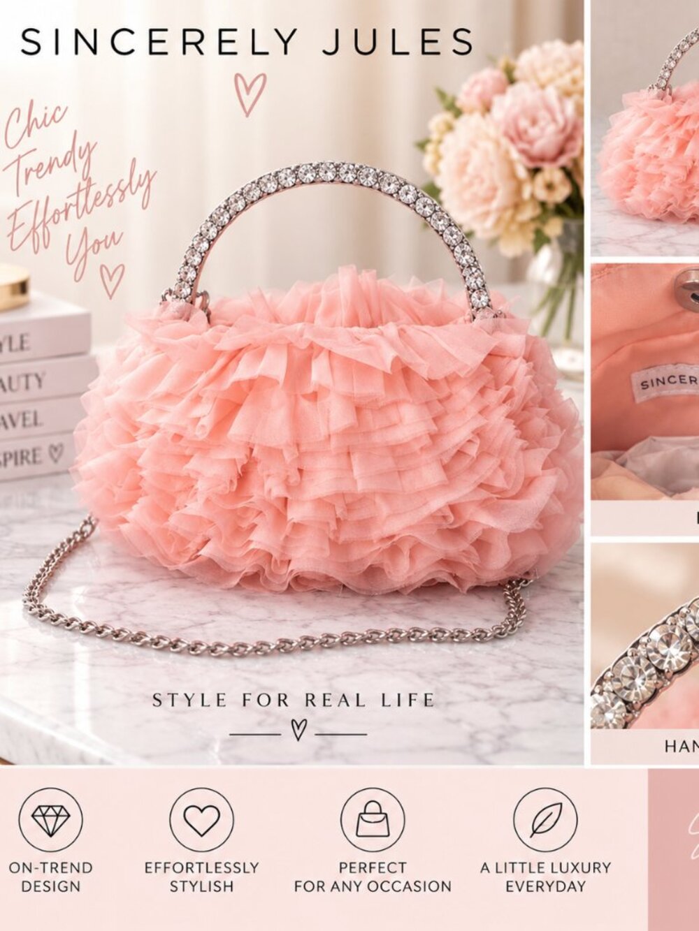🌸 NWOT Sincerely Jules Pink Ruffled Clutch 🌸